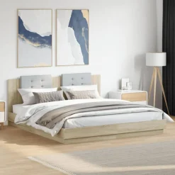 vidaXL Cadre de lit avec LED sans matelas chêne sonoma 200x200 cm