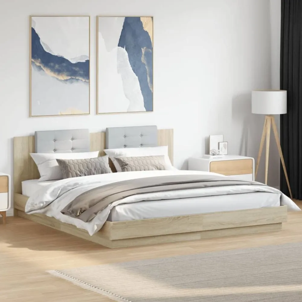 vidaXL Cadre de lit avec LED sans matelas chêne sonoma 200x200 cm