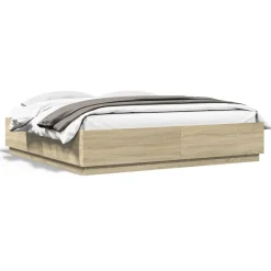 vidaXL Cadre de lit avec LED sans matelas chêne sonoma 200x200 cm