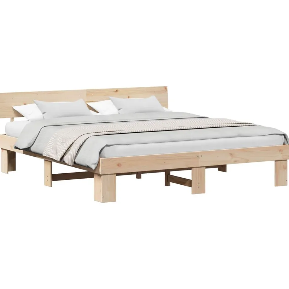 Lits & Accessoires-vidaXL Cadre de lit avec tête de lit 180 x 200 cm Pin massif Naturel