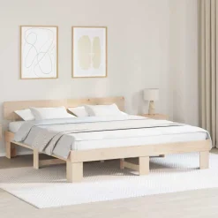 Lits & Accessoires-vidaXL Cadre de lit avec tête de lit 180 x 200 cm Pin massif Naturel
