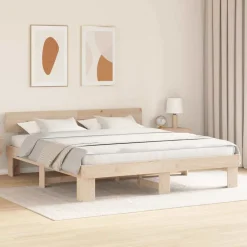 Lits & Accessoires-vidaXL Cadre de lit avec tête de lit 180 x 200 cm Pin massif Naturel