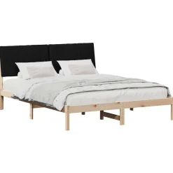 Lits & Accessoires-vidaXL Cadre de lit avec tête de lit Marron 135 x 190 cm Pin massif Marron et noir