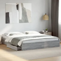Lits & Accessoires-vidaXL Cadre de lit avec tiroirs sans matelas 200x200 cm Sonoma gris