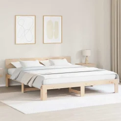 Lits & Accessoires-vidaXL Cadre de lit avec tête de lit 200 x 200 cm Pin massif Naturel