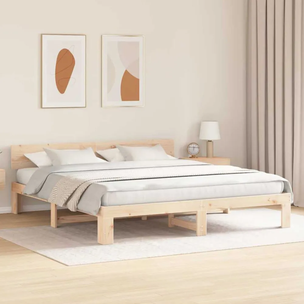 Lits & Accessoires-vidaXL Cadre de lit avec tête de lit 200 x 200 cm Pin massif Naturel