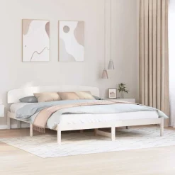 Lits & Accessoires-vidaXL Cadre de lit avec tête de lit 200 x 200 cm Pin massif Blanc