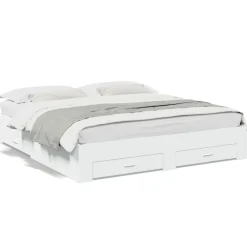 Lits & Accessoires-vidaXL Cadre de lit avec tiroirs sans matelas 200x200 cm Blanc