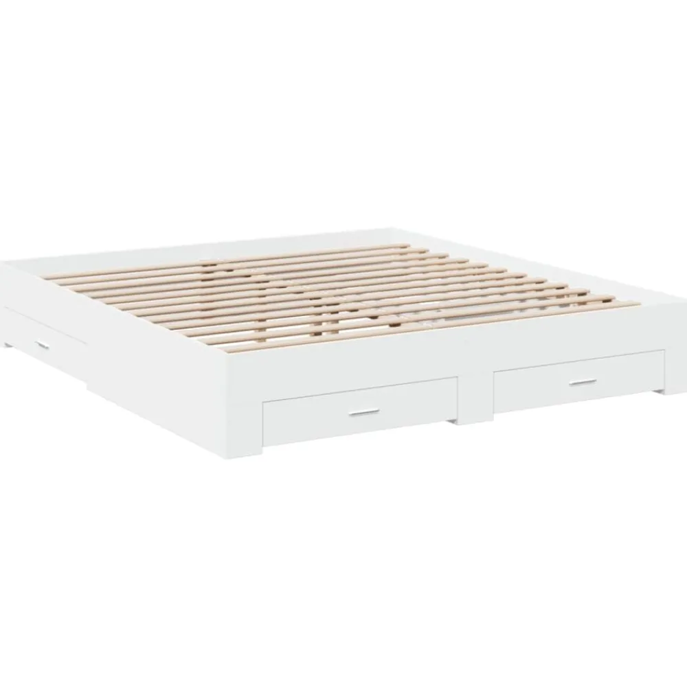 Lits & Accessoires-vidaXL Cadre de lit avec tiroirs sans matelas 200x200 cm Blanc