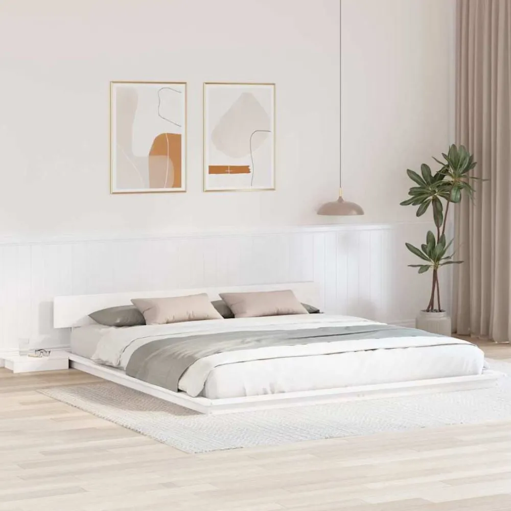 Lits & Accessoires-vidaXL Cadre de lit 200 x 200 cm bois Blanc