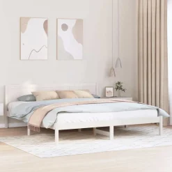 Lits & Accessoires-vidaXL Cadre de lit 200 x 200 cm Bois de pin massif Blanc
