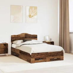 Lits & Accessoires-vidaXL Cadre de lit 120 x 190 cm Bois d'ingénierie Bois ancien