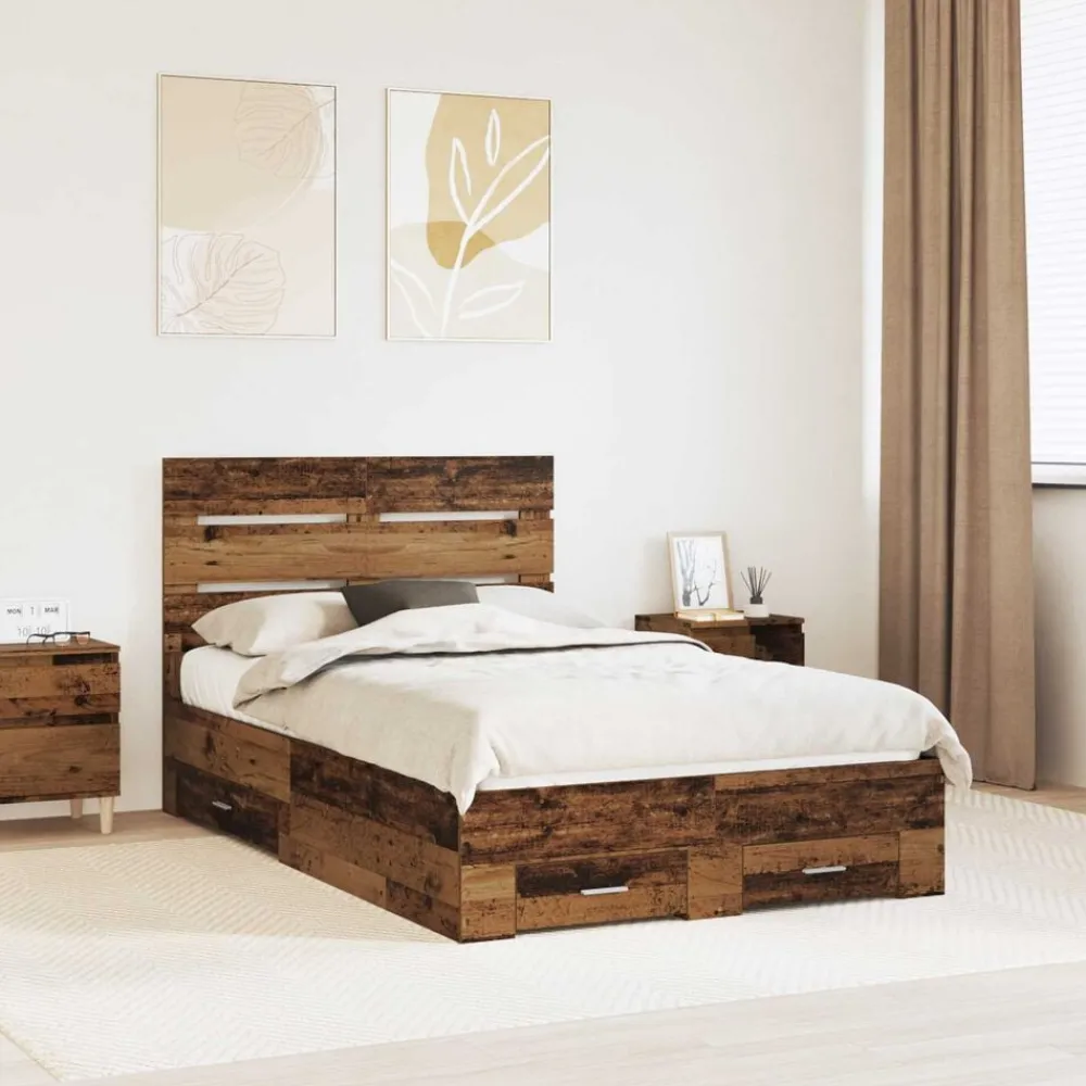 Ensembles De Meubles-vidaXL Cadre de lit 120 x 190 cm Bois d'ingénierie Bois ancien
