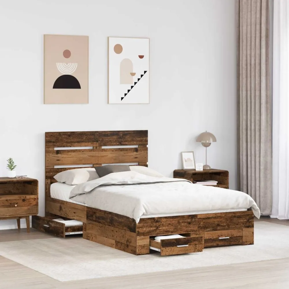 Ensembles De Meubles-vidaXL Cadre de lit 120 x 190 cm Bois d'ingénierie Bois ancien