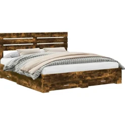 vidaXL Cadre de lit Chêne fumé 200 x 200 cm Bois d'ingénierie