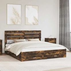 vidaXL Cadre de lit Chêne fumé 200 x 200 cm Bois d'ingénierie