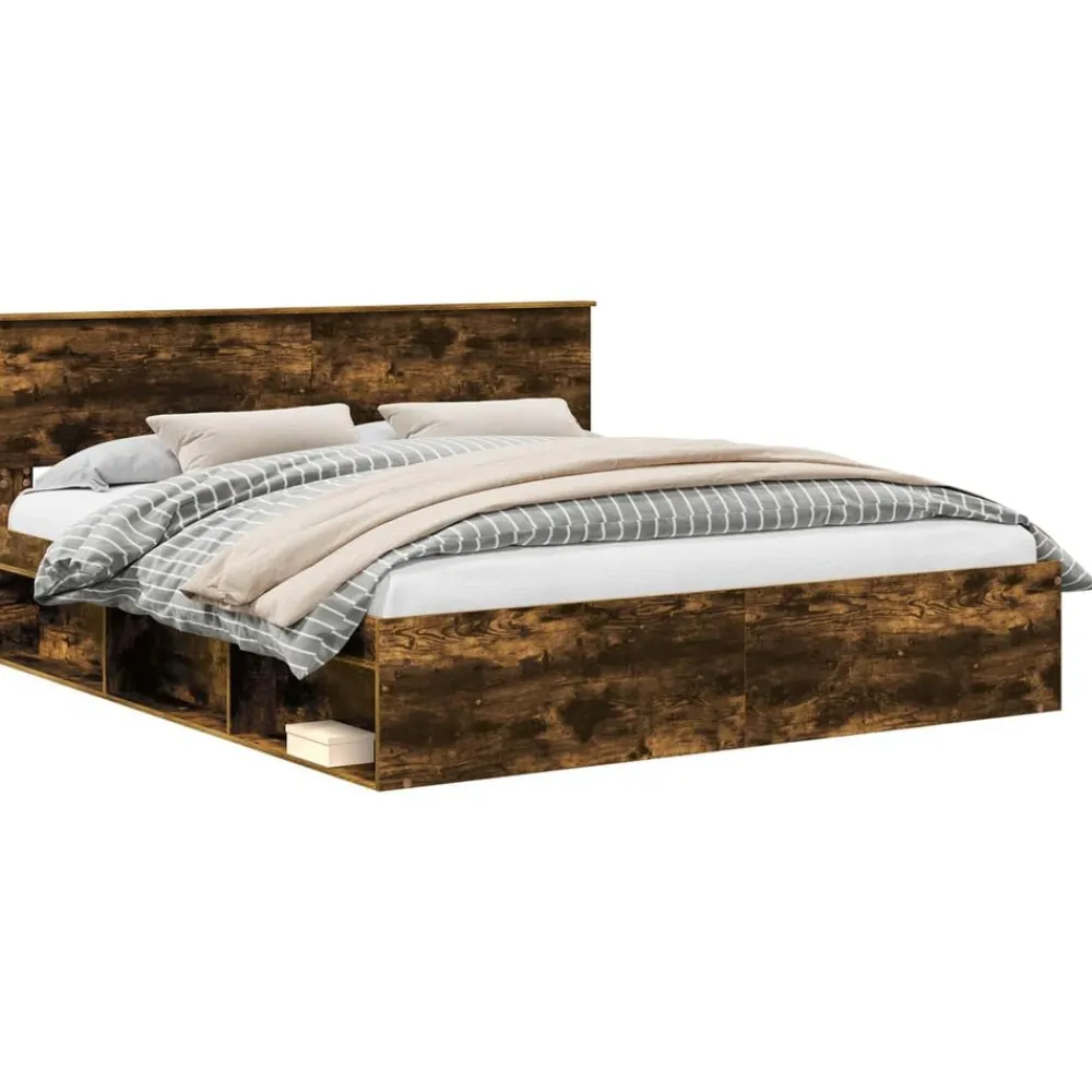 vidaXL Cadre de lit Chêne fumé 200 x 200 cm Bois d'ingénierie
