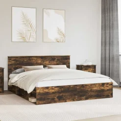 vidaXL Cadre de lit Chêne fumé 200 x 200 cm Bois d'ingénierie