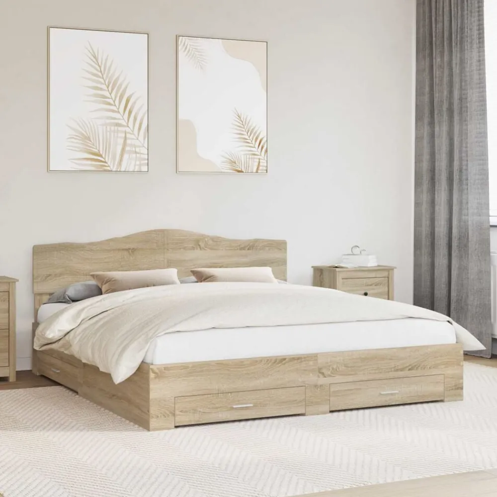 Ensembles De Meubles-vidaXL Cadre de lit Chêne Sonoma 200 x 200 cm Bois d'ingénierie Chêne sonoma