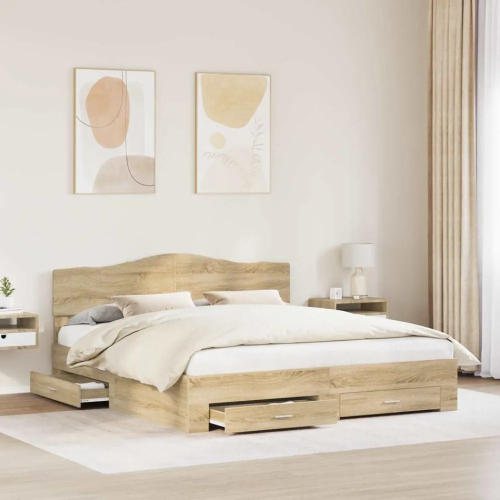 Ensembles De Meubles-vidaXL Cadre de lit Chêne Sonoma 200 x 200 cm Bois d'ingénierie Chêne sonoma
