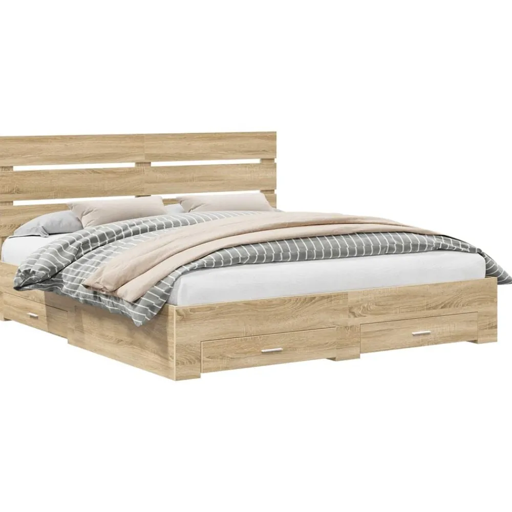 Ensembles De Meubles-vidaXL Cadre de lit Chêne Sonoma 200 x 200 cm Bois d'ingénierie Chêne sonoma