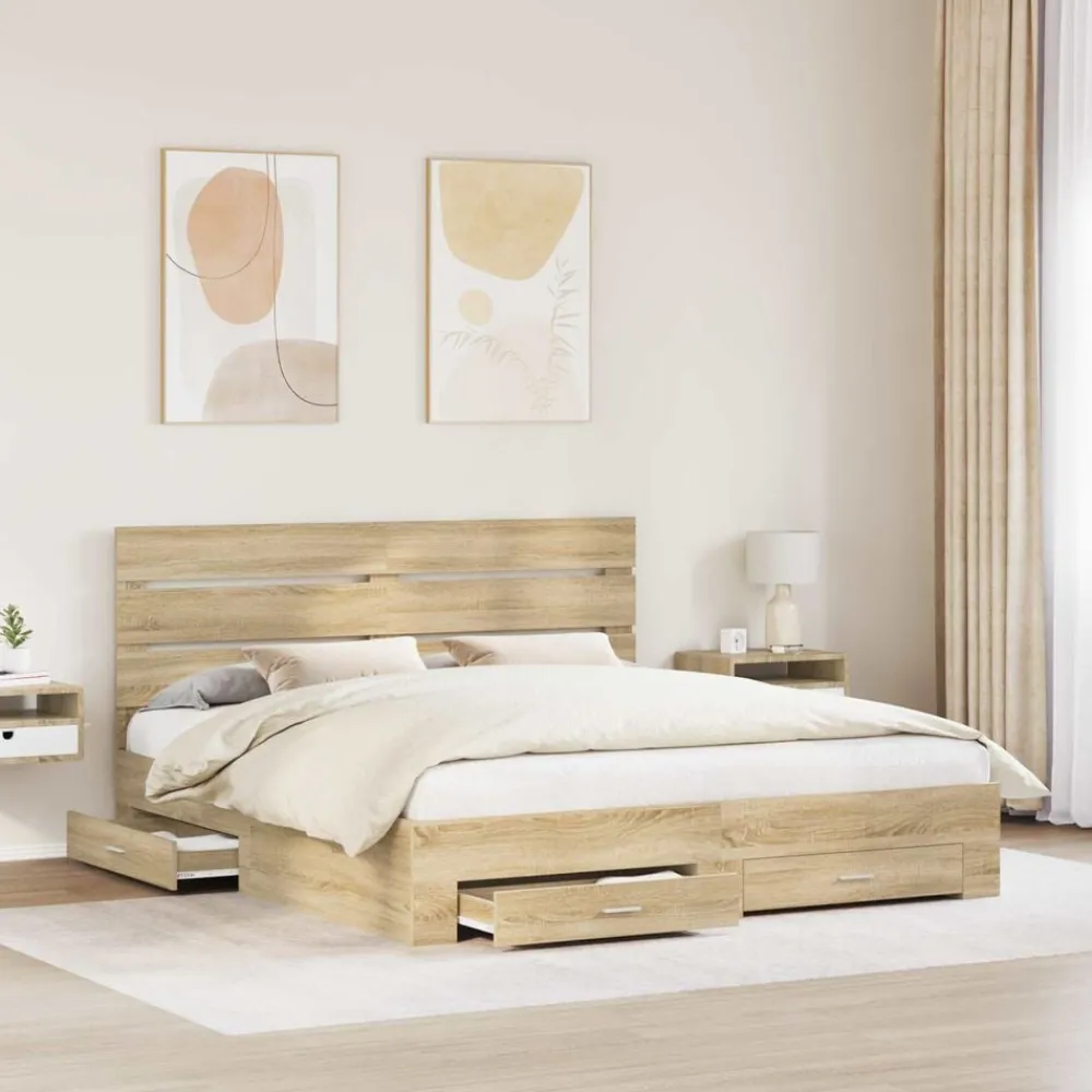Ensembles De Meubles-vidaXL Cadre de lit Chêne Sonoma 200 x 200 cm Bois d'ingénierie Chêne sonoma