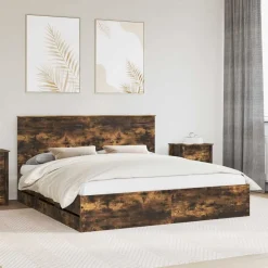 vidaXL Cadre de lit Chêne fumé 200 x 200 cm Bois Ingénierie