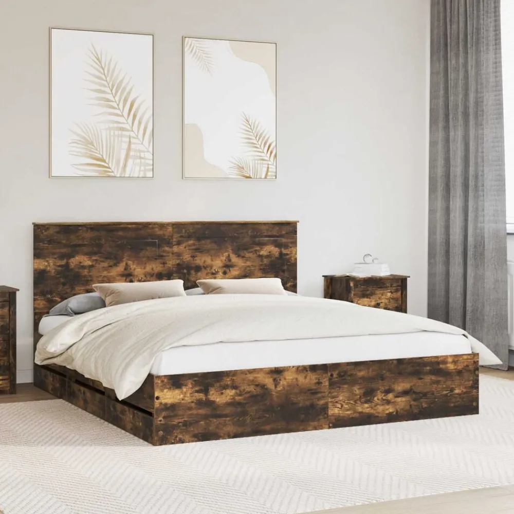 vidaXL Cadre de lit Chêne fumé 200 x 200 cm Bois Ingénierie