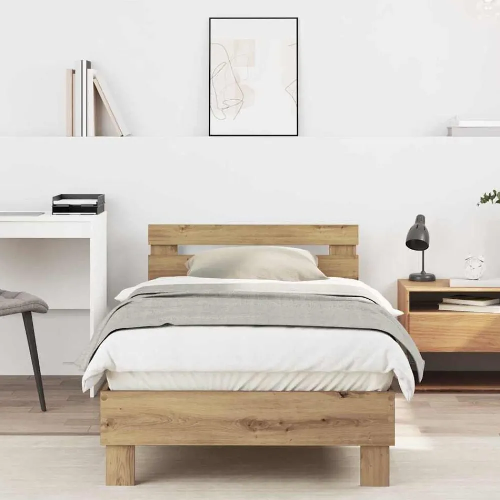 vidaXL Cadre de lit Chêne artisanal 203 x 95 x 70 cm Bois d'ingénierie