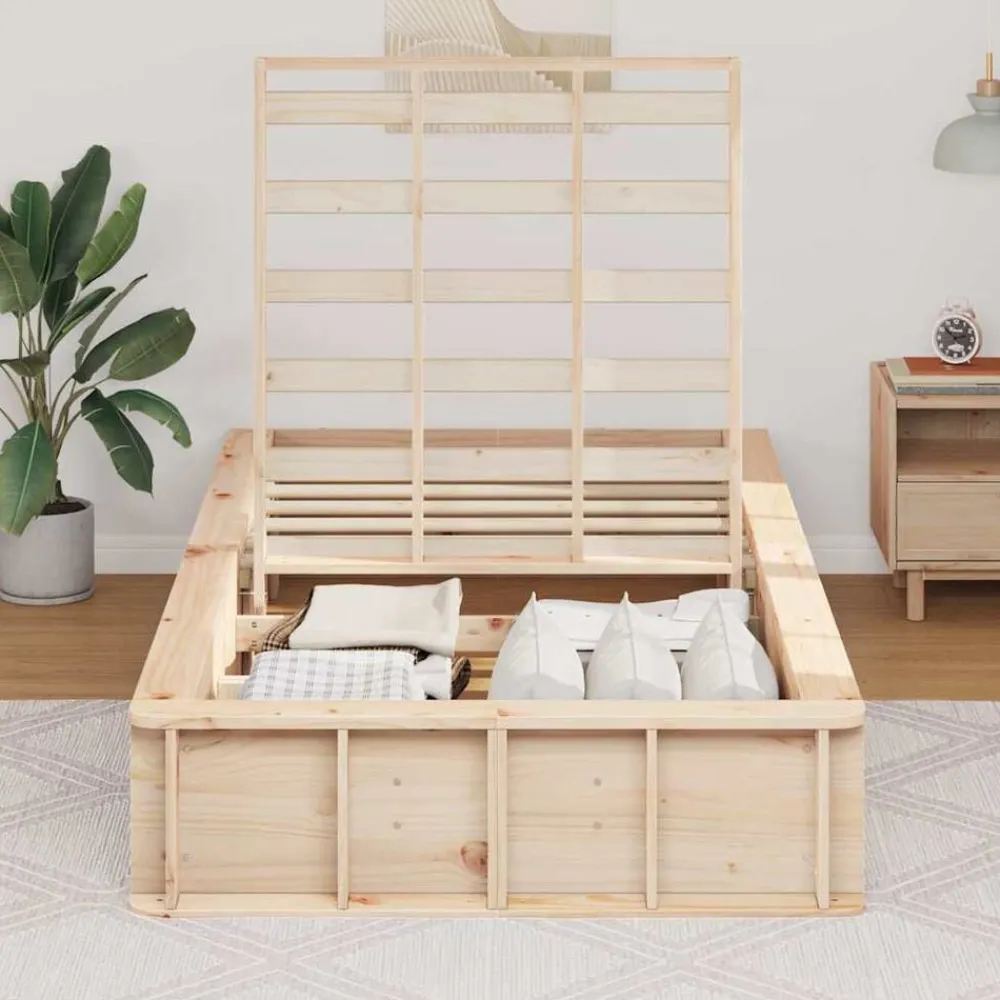 Lits & Accessoires-vidaXL Cadre de lit Cire marron 75 x 190 cm Bois de pin massif Naturel