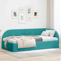 Lits & Accessoires-vidaXL Cadre de lit d'angle 80 cm x 200 cm Velours Turquoise