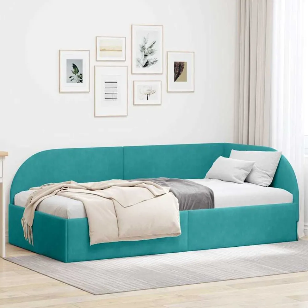Lits & Accessoires-vidaXL Cadre de lit d'angle 80 cm x 200 cm Velours Turquoise