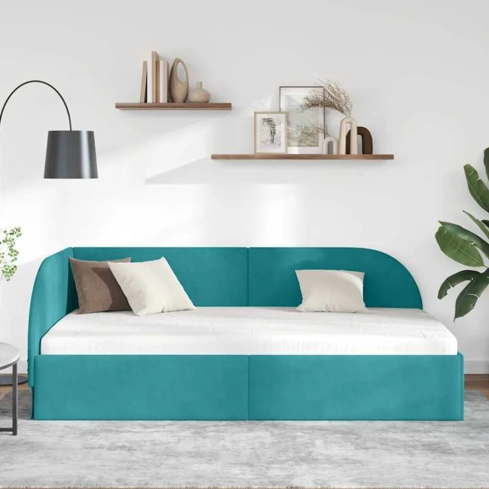Lits & Accessoires-vidaXL Cadre de lit d'angle 80 cm x 200 cm Velours Turquoise