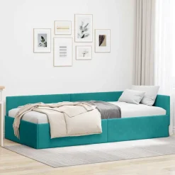 Lits & Accessoires-vidaXL Cadre de lit d'angle 80 cm x 200 cm Velours Turquoise