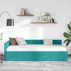 Lits & Accessoires-vidaXL Cadre de lit d'angle 80 cm x 200 cm Velours Turquoise