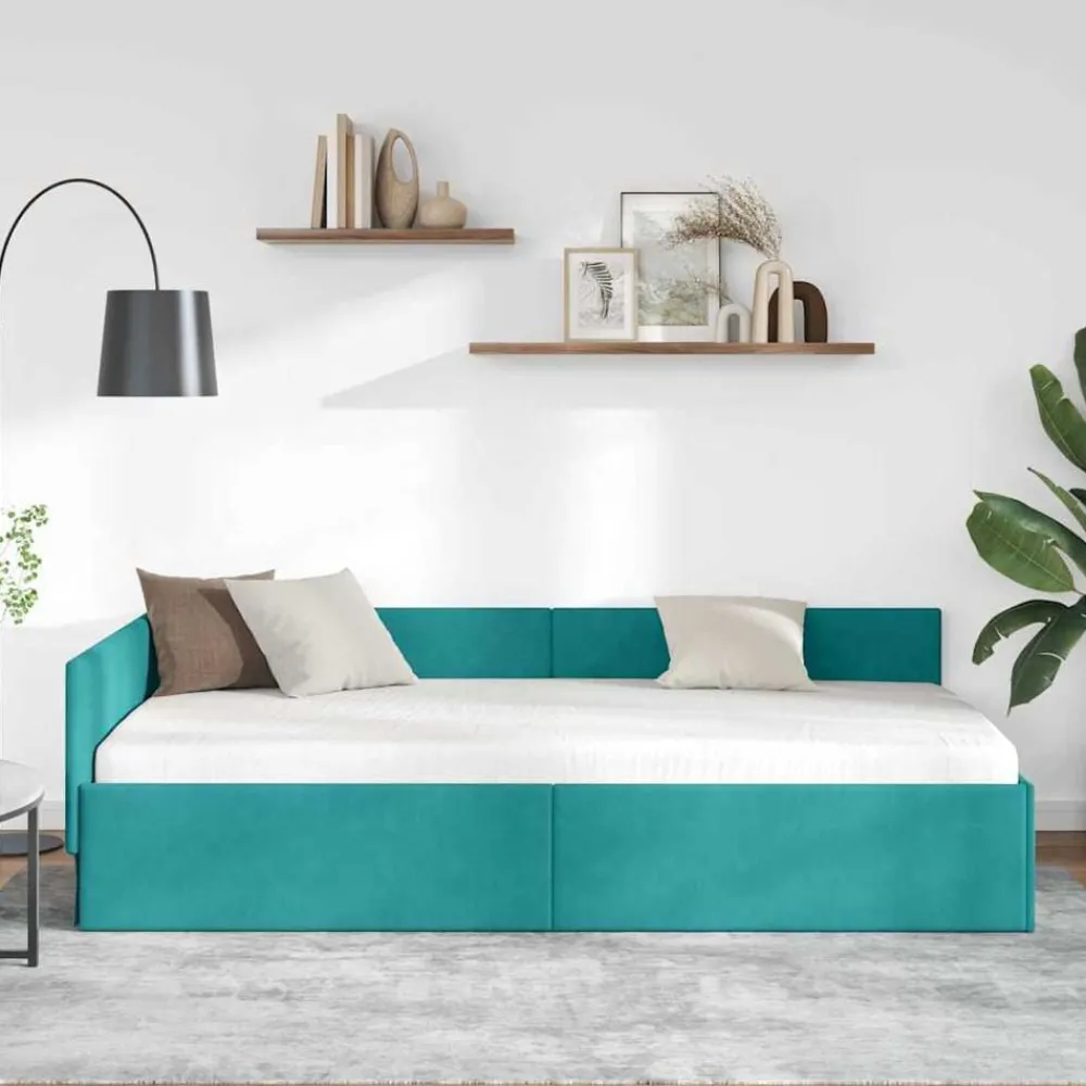 Lits & Accessoires-vidaXL Cadre de lit d'angle 80 cm x 200 cm Velours Turquoise