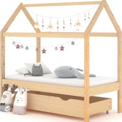 Mobilier Pour Bébés & Tout-Petits-vidaXL Cadre de lit d'enfant avec tiroir Bois de pin massif 70x140 cm Marron