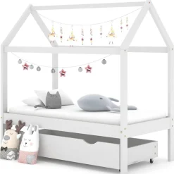 Mobilier Pour Bébés & Tout-Petits-vidaXL Cadre de lit d'enfant avec un tiroir Pin massif 70x140 cm Blanc