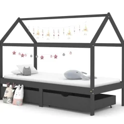 Mobilier Pour Bébés & Tout-Petits-vidaXL Cadre de lit d'enfant avec tiroirs Pin 90x200 cm Gris foncé