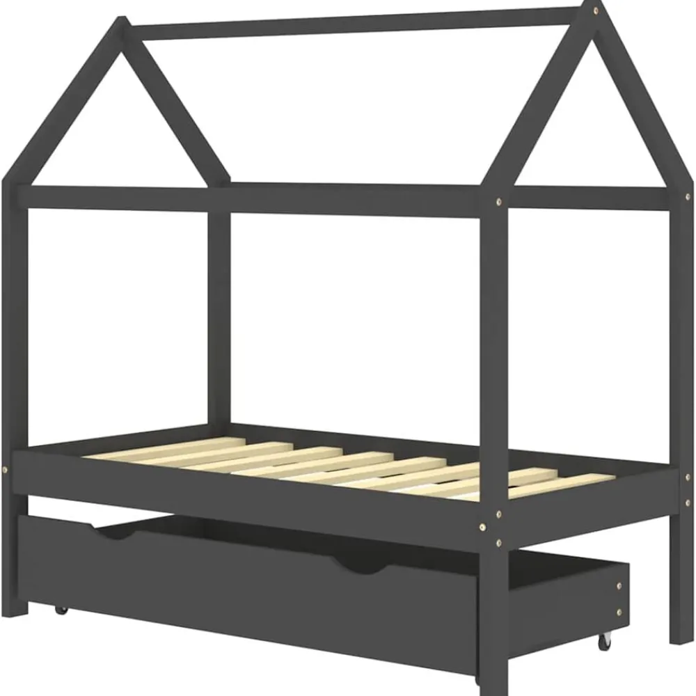 Mobilier Pour Bébés & Tout-Petits-vidaXL Cadre de lit d'enfant avec un tiroir Pin 70x140 cm Gris foncé