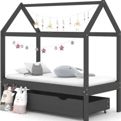Mobilier Pour Bébés & Tout-Petits-vidaXL Cadre de lit d'enfant avec un tiroir Pin 70x140 cm Gris foncé