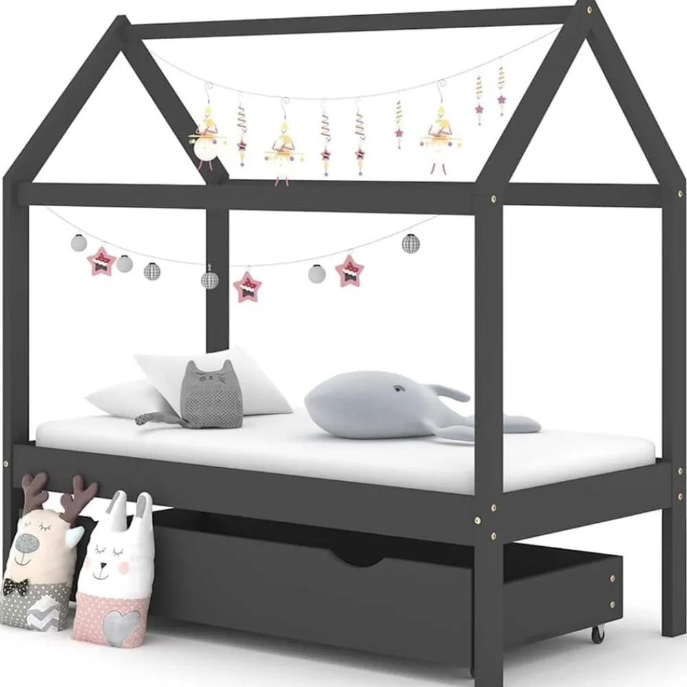 Mobilier Pour Bébés & Tout-Petits-vidaXL Cadre de lit d'enfant avec un tiroir Pin 70x140 cm Gris foncé