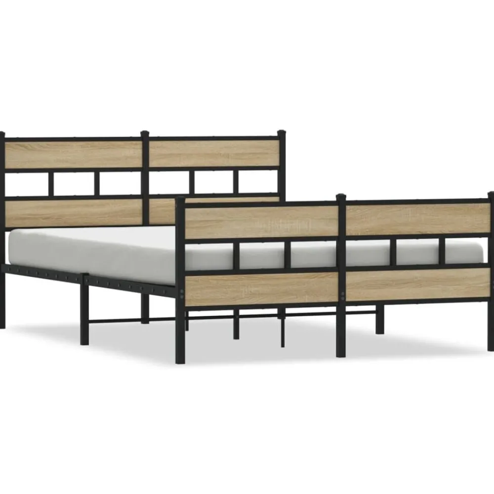 Lits & Accessoires-vidaXL Cadre de lit en métal sans matelas chêne sonoma 150x200 cm Chêne sonoma