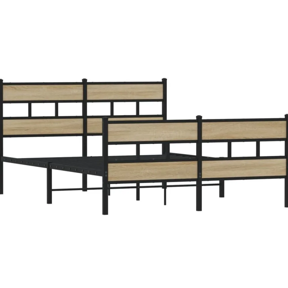 Lits & Accessoires-vidaXL Cadre de lit en métal sans matelas chêne sonoma 150x200 cm Chêne sonoma