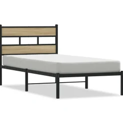 Lits & Accessoires-vidaXL Cadre de lit en métal sans matelas chêne sonoma 75x190 cm Ch&ecirc;ne sonoma