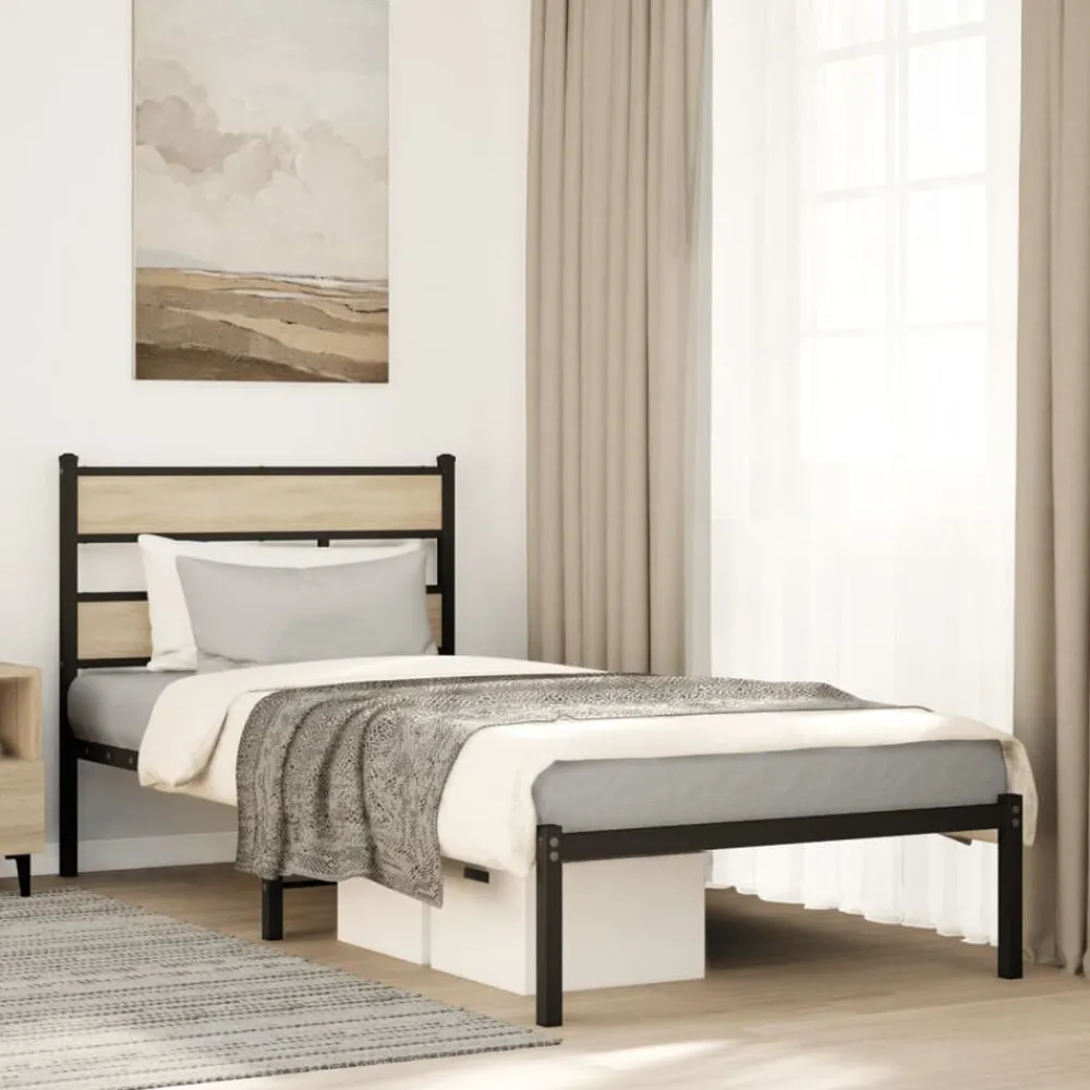 Lits & Accessoires-vidaXL Cadre de lit en métal sans matelas chêne sonoma 75x190 cm Chêne sonoma
