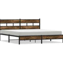 Lits & Accessoires-vidaXL Cadre de lit en métal sans matelas chêne fumé 183x213 cm Chêne fumé