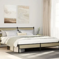 Lits & Accessoires-vidaXL Cadre de lit en métal sans matelas chêne sonoma 180x200 cm Ch&ecirc;ne sonoma