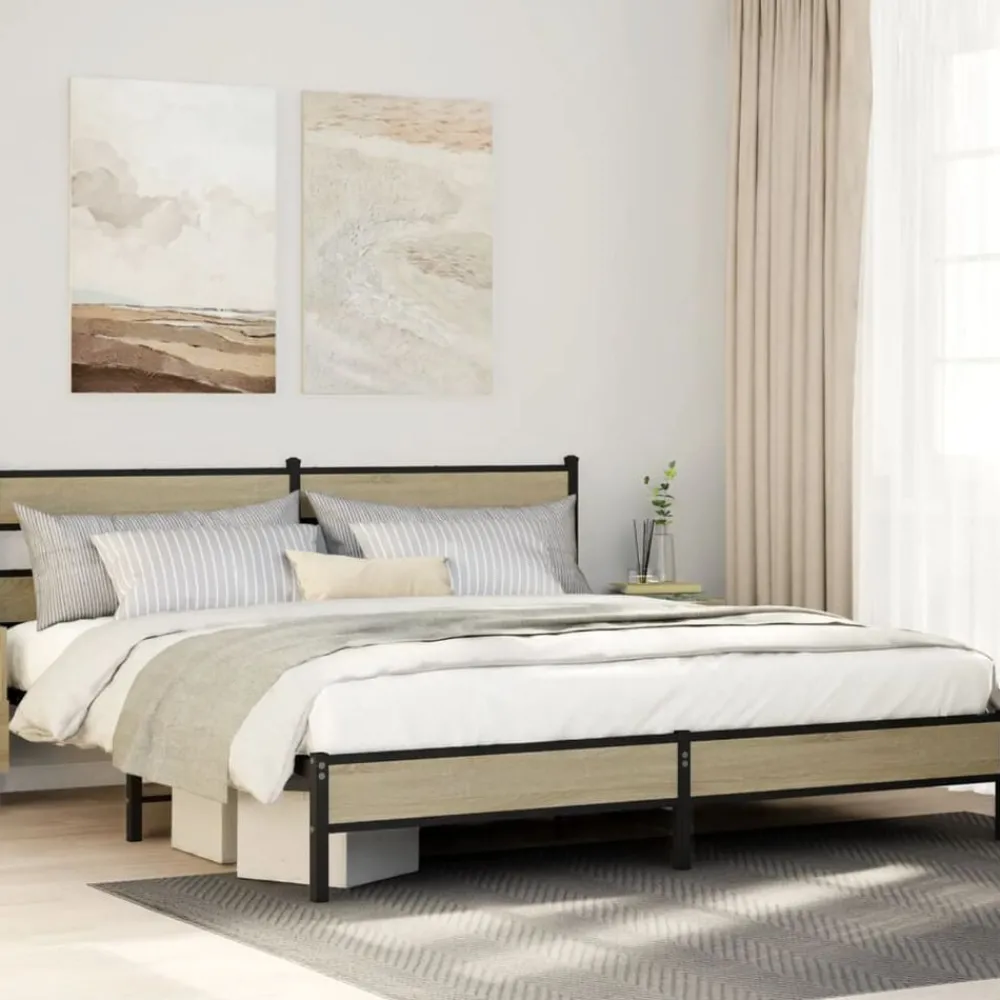 Lits & Accessoires-vidaXL Cadre de lit en métal sans matelas chêne sonoma 180x200 cm Chêne sonoma
