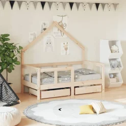 Mobilier Pour Bébés & Tout-Petits-vidaXL Cadre de lit enfant avec tiroirs 70x140 cm bois de pin massif Naturel